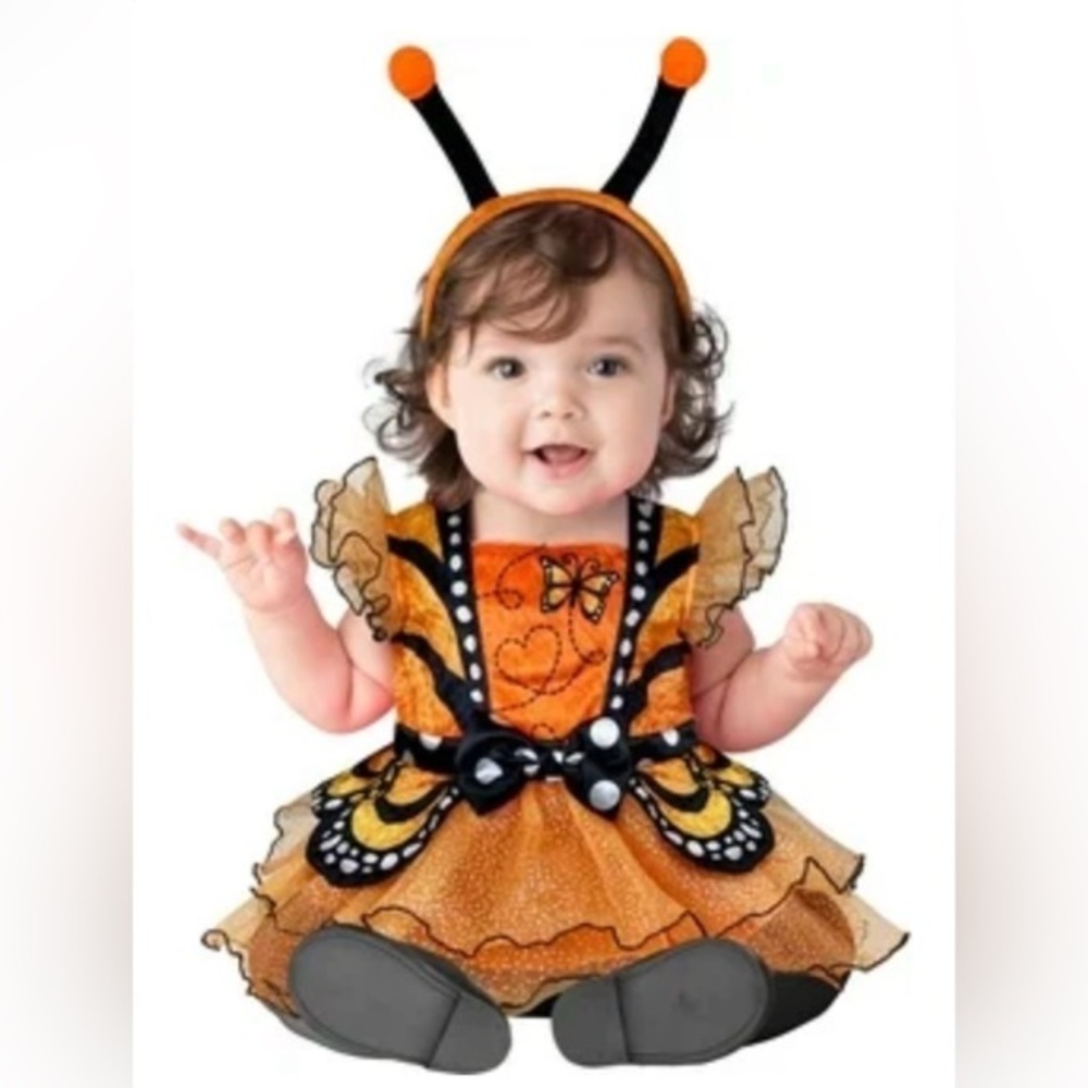 Baby Orange Butterfly Costume Dress with Antenna Headband